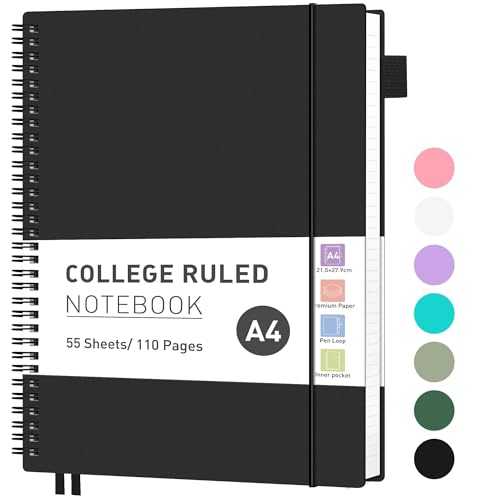 RETTACY Notizbuch A4 Liniert, Leichtgewicht Ringbuch, Tagebuch 55 Blatt / 110 Seiten Zum Schreiben, Notepad 100 GSM, College-liniertes PVC Journal 21,5 x 27,9cm - Schwarz RETTACY Notizbuch A4 Liniert, Leichtgewicht Ringbuch, Tagebuch 55 Blatt / 110 Seiten Zum Schreiben, Notepad 100 GSM, College-liniertes PVC Journal 21,5 x 27,9cm - Schwarz von RETTACY