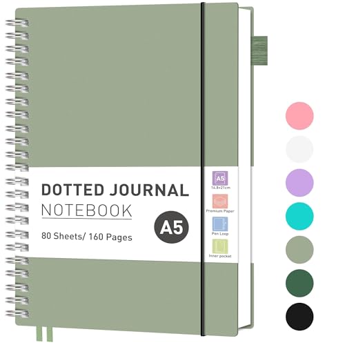 RETTACY Notizbuch A5 Gepunktetes, Bullet Dot Journal, Leichtgewicht Collegeblock, 80 Blatt / 160 Seiten Zum Schreiben, 100gsm, PVC Rinbuch, für Frauen Männer Arbeit Büro, 14.8 x 21cm - Grün RETTACY Notizbuch A5 Gepunktetes, Bullet Dot Journal, Leichtgewicht Collegeblock, 80 Blatt / 160 Seiten Zum Schreiben, 100gsm, PVC Rinbuch, für Frauen Männer Arbeit Büro, 14.8 x 21cm - Grün von RETTACY