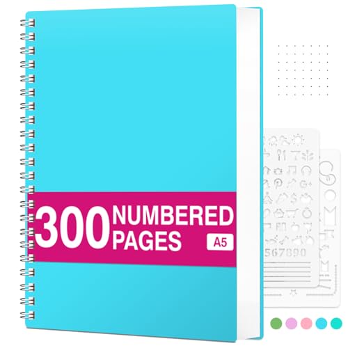 RETTACY Notizbuch A5 Gepunktetes, Bullet Dot Journal, Spiral-Notizbücher 300 Blatt/150 Seiten zum Schreiben, 100gsm, PVC Hardcover, für Frauen Männer Arbeit Büro Schule, 14.5 x 21cm - Blau von RETTACY