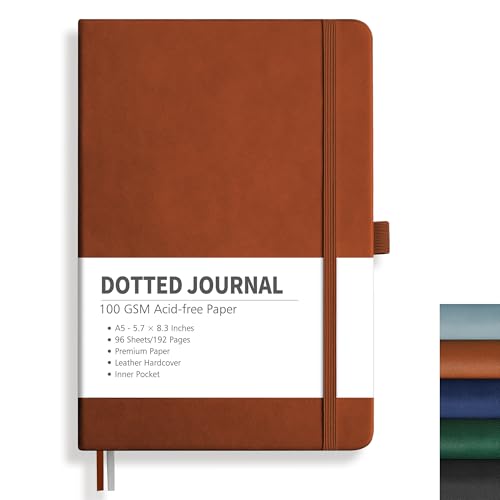 RETTACY Notizbuch A5 Gepunktetes- Bullet Dot Grid Journal mit 192 Seiten, 1 Rücktasche und hochwertigem Hardcover für Künstler Schreiben/Zeichnen, 14,5 x 21 cm - Braun RETTACY Notizbuch A5 Gepunktetes- Bullet Dot Grid Journal mit 192 Seiten, 1 Rücktasche und hochwertigem Hardcover für Künstler Schreiben/Zeichnen, 14,5 x 21 cm - Braun von RETTACY