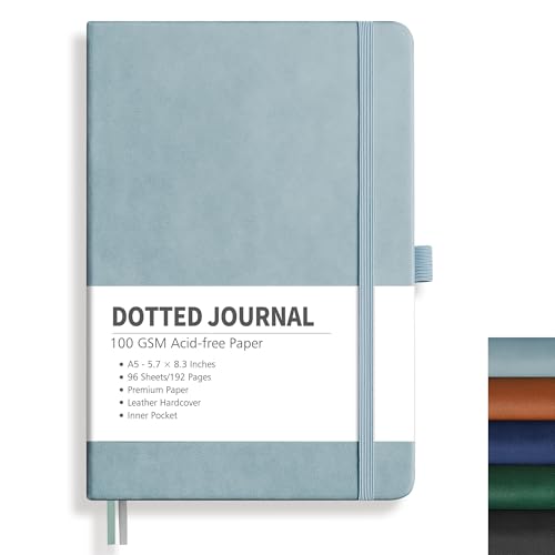 RETTACY Notizbuch A5 Gepunktetes- Bullet Dot Grid Journal mit 192 Seiten, 1 Rücktasche und hochwertigem Hardcover für Künstler Schreiben/Zeichnen, 14,5 x 21 cm - Graublau von RETTACY