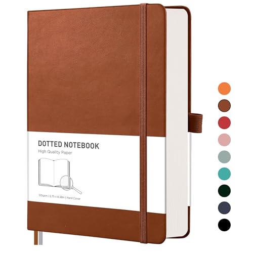 RETTACY Notizbuch A5 Gepunktetes- Bullet Dot Grid Journal mit 320 nummerierten Seiten, 1 Rücktasche und hochwertigem Hardcover für Künstler Schreiben/Zeichnen, 14,5 x 21 cm - Braun von RETTACY