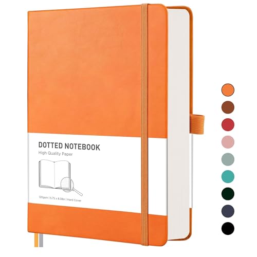 RETTACY Notizbuch A5 Gepunktetes- Bullet Dot Grid Journal mit 320 nummerierten Seiten, 1 Rücktasche und hochwertigem Hardcover für Künstler Schreiben/Zeichnen, 14,5 x 21 cm - Orange von RETTACY
