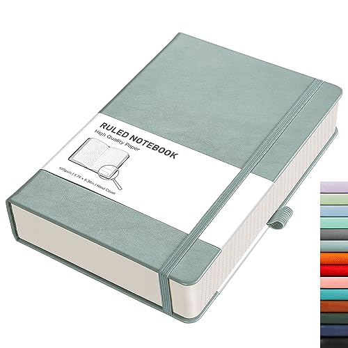 RETTACY Notizbuch A5 liniert - Dickes Tagebuch mit 320 nummerierten Seiten, 1 Rücktasche und hochwertigem Hardcover für Frauen und Männer im Büro oder in der Schule, 14,5 x 21 cm - Graublau von RETTACY