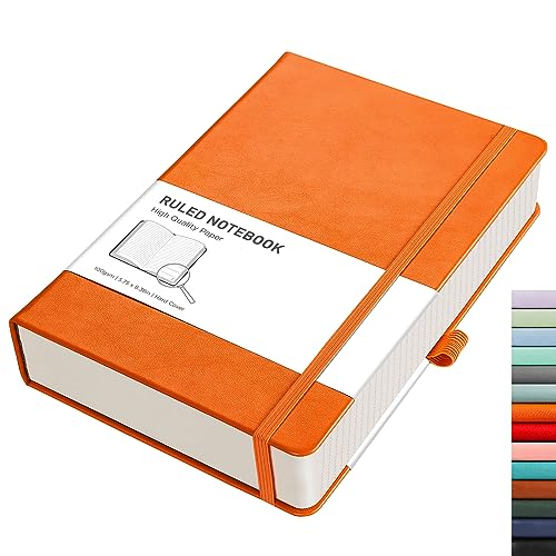 RETTACY Notizbuch A5 liniert - Dickes Tagebuch mit 320 nummerierten Seiten, 1 Rücktasche und hochwertigem Hardcover für Frauen und Männer im Büro oder in der Schule, 14,5 x 21 cm - Orange von RETTACY