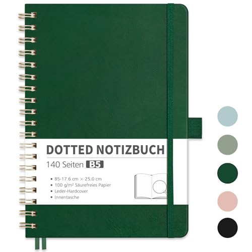 RETTACY Notizbuch B5 Dotted, Bullet Dot Journal mit 100 g/m² Dickem Papier, 70 Blatt, Notebook für Büro und Schule, Lederhülle, Lederhülle, 17.6 cm x 25 cm RETTACY Notizbuch B5 Dotted, Bullet Dot Journal mit 100 g/m² Dickem Papier, 70 Blatt, Notebook für Büro und Schule, Lederhülle, Lederhülle, 17.6 cm x 25 cm von RETTACY