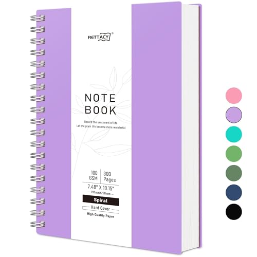 RETTACY Notizbuch B5 Gepunktetes, Bullet Dot Grid Journal, Spiral-Notizbücher 300 Blatt/150 Seiten zum Schreiben, 100gsm, PVC Hardcover, für Frauen Männer Arbeit Büro Schule, 19 x 25 cm - Lila von RETTACY