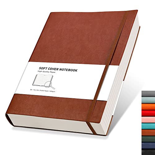 RETTACY Notizbuch B5 liniert - Dickes Tagebuch mit 320 nummerierten Seiten, 1 Rücktasche und hochwertigem Softcover für Frauen und Männer im Büro oder in der Schule, 19 x 25 cm - Braun von RETTACY