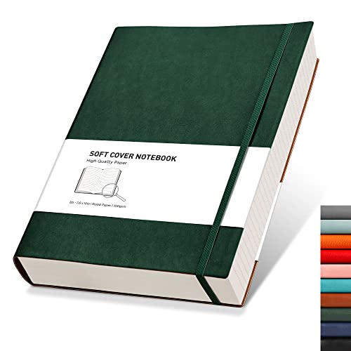 RETTACY Notizbuch B5 liniert - Dickes Tagebuch mit 320 nummerierten Seiten, 1 Rücktasche und hochwertigem Softcover für Frauen und Männer im Büro oder in der Schule, 19 x 25 cm - Grün von RETTACY
