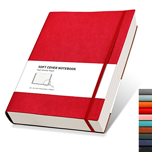 RETTACY Notizbuch B5 liniert - Dickes Tagebuch mit 320 nummerierten Seiten, 1 Rücktasche und hochwertigem Softcover für Frauen und Männer im Büro oder in der Schule, 19 x 25 cm - Rot von RETTACY