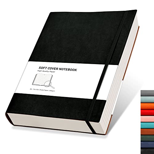 RETTACY Notizbuch B5 liniert - Dickes Tagebuch mit 320 nummerierten Seiten, 1 Rücktasche und hochwertigem Softcover für Frauen und Männer im Büro oder in der Schule, 19 x 25 cm - Schwarz von RETTACY