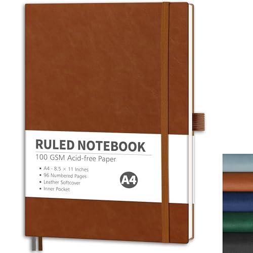 RETTACY Notizbuch Liniert A4, Leichtes Journal Tagebuch mit 96 nummerierten Seiten,100gsm Notizbücher, Innentasche, hochwertigem Softcover für Büro Schule Arbeit Frauen Männer, 21.5 x 27.9cm - Braun RETTACY Notizbuch Liniert A4, Leichtes Journal Tagebuch mit 96 nummerierten Seiten,100gsm Notizbücher, Innentasche, hochwertigem Softcover für Büro Schule Arbeit Frauen Männer, 21.5 x 27.9cm - Braun von RETTACY