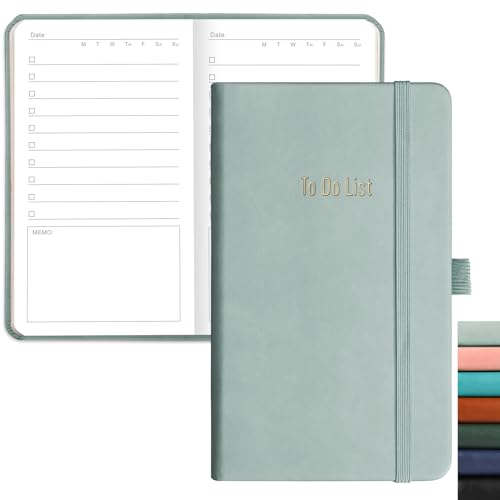 RETTACY To Do List Notizbuch – Pocket to Do List Planer Notizblock mit 192 Seiten, Stifthalter, Rückentasche, für Damen Herren Arbeit Büro Reisen 9,4 x 16,8 cm – Graublau von RETTACY