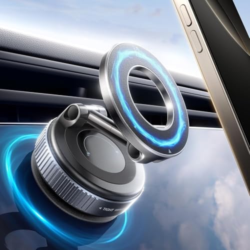 2025 Upgraded Vacuum Magnetic Phone Holder Stand, Suction Cup Phone Mount for Magsafe [89+LBS Strongest Suction & 2800gf Strongest Magnetic] Adjustable Swivel Lock, for Your Car/Gym/Mirror (Black) von RETZLA