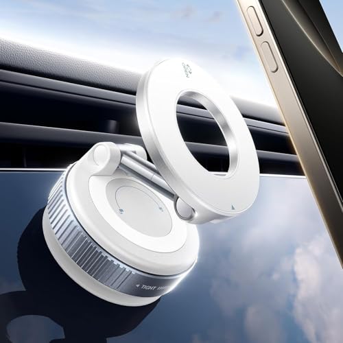2025 Upgraded Vacuum Magnetic Phone Holder Stand, Suction Cup Phone Mount for Magsafe [89+LBS Strongest Suction & 2800gf Strongest Magnetic] Adjustable Swivel Lock, for Your Car/Gym/Mirror (White) von RETZLA