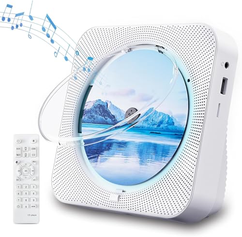 CD Player Tragbarer Bluetooth 5.1 Desktop CD-Player mit HiFi-Sound-Lautsprechern, Fernbedienung, Staubschutz, LED-Display, FM-Radio, USB/AUX für Zuhause, Kinder (Weiß) von RETZLA