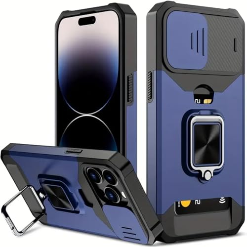 RETZLA 1 x robuste, stoßfeste Handyhülle mit Metallständer und Kartenschlitz, kompatibel mit iPhone 16 Pro Max und 15 Pro Max (Blau, iPhone 15 Pro Max) von RETZLA
