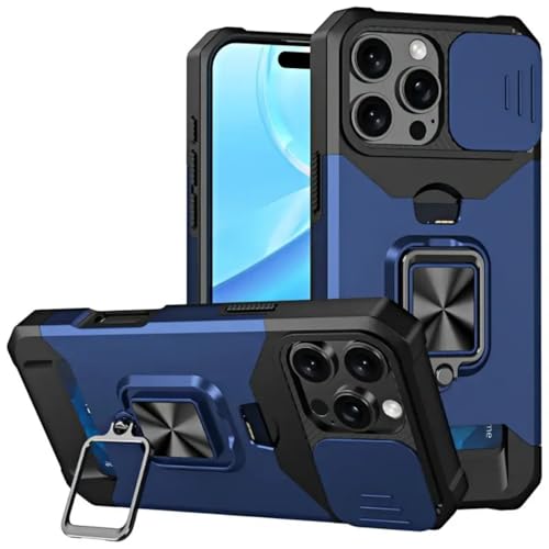 RETZLA 1 x robuste, stoßfeste Handyhülle mit Metallständer und Kartenschlitz, kompatibel mit iPhone 16 Pro Max und 15 Pro Max (Blau, iPhone 16 Pro) von RETZLA