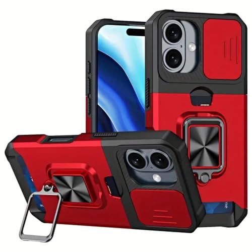RETZLA 1 x robuste, stoßfeste Handyhülle mit Metallständer und Kartenschlitz, kompatibel mit iPhone 16 Pro Max und 15 Pro Max (Rot, iPhone 16) von RETZLA