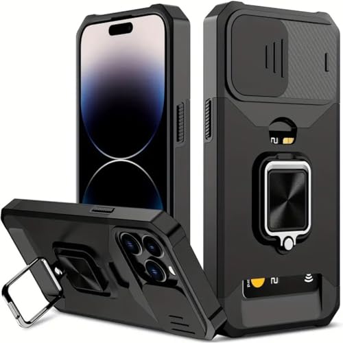 RETZLA 1 x robuste, stoßfeste Handyhülle mit Metallständer und Kartenschlitz, kompatibel mit iPhone 16 Pro Max und 15 Pro Max (Schwarz, iPhone 15 Pro) von RETZLA