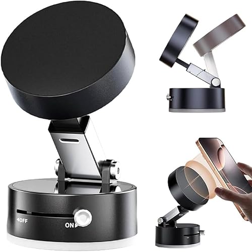 RETZLA 2025 New Vacuum Suction Magnetic Phone Holder, Faltbare und einziehbare doppelseitige magnetische Telefonhalterung für alle Telefone (Schwarz) von RETZLA