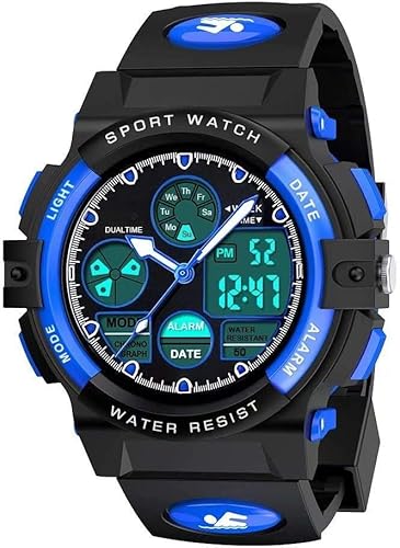 RETZLA Digitale Sportuhr für Kinder, Jungen, Mädchen, wasserdicht, Outdoor-Uhren, Kinder, lässig, elektronisch, analog, Quarz-Armbanduhr mit Wecker, Stoppuhr, blau/schwarz, Sportlich RETZLA Digitale Sportuhr für Kinder, Jungen, Mädchen, wasserdicht, Outdoor-Uhren, Kinder, lässig, elektronisch, analog, Quarz-Armbanduhr mit Wecker, Stoppuhr, blau/schwarz, Sportlich von RETZLA