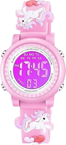 RETZLA Kinder-Armbanduhr, 3D-Cartoon, wasserdicht, 7 Farben, digitale Armbanduhr mit Wecker, Stoppuhr, für Mädchen im Alter von 3–10 Jahren, rose, Casual RETZLA Kinder-Armbanduhr, 3D-Cartoon, wasserdicht, 7 Farben, digitale Armbanduhr mit Wecker, Stoppuhr, für Mädchen im Alter von 3–10 Jahren, rose, Casual von RETZLA
