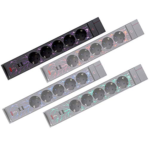 REV 0012528512 Gamer, Steckdosenleiste mit Farbwechsel, 5-fach, 1,4m, 2 x USB, schwarz von REV