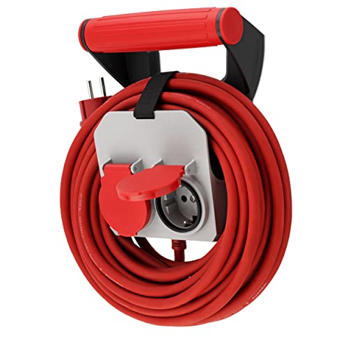 REV 0017602512 RollON, Verlängerungskabel mit Zweifachsteckdose, IP44, 3680W, 10m, Wandhalterung, rot von REV