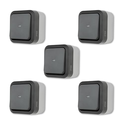 REV AquaStorm SPARSET - 5x Kontrollschalter - Lichtschalter Feuchtraum IP55, einpolig, Aufputz, 230V, 10A, anthrazit REV AquaStorm SPARSET - 5x Kontrollschalter - Lichtschalter Feuchtraum IP55, einpolig, Aufputz, 230V, 10A, anthrazit von REV