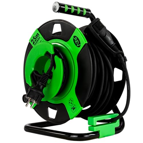 REV Kabeltrommel, Verlängerungskabel, Kabeltrommel Außenbereich, IP44, Gummischutzkontaktstecker, 25 m, schwarz von REV