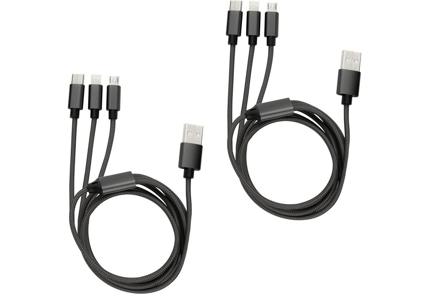 REV Multi USB-Kabel, (100 cm), 2er Set, 3 in 1, USB A auf USB-C, Micro-USB & Lightning von REV