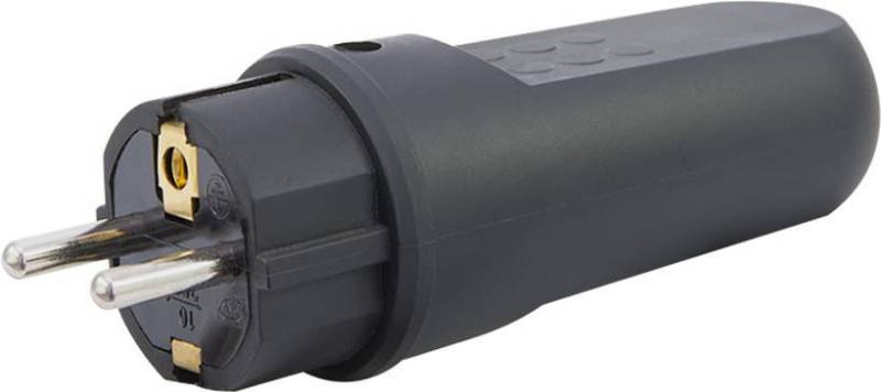REV Schutzkontakt-Stecker spritzwassergeschützt IP44 Gummi schwarz Elektrischer Netzstecker (0512090555) von REV