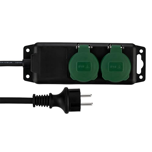 REV Steckdosenleiste, wasserdicht IP44, für Outdoor Lichterkette, Gartensteckdose 2fach, 1,4m max. 3500W, schwarz von REV