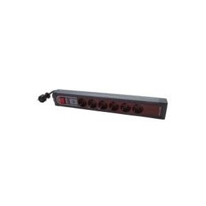 REV Steckdosenleiste mit ÜSS, rot/grau, 6-fach, 6xSchuko, mit Schalter, 3m Zuleitung (00146561) von REV