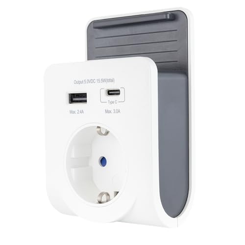 REV USB Ladegerät - Steckdosenadapter mit praktischer Ablageschale für Smartphone, inkl. USB (Typ A & C), 230V Steckdose, weiß von REV