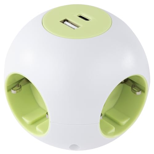 REV Würfelsteckdose PowerGlobe - Mehrfachsteckdose 4-Fach mit 2X USB (Typ A & C), 1,4m Kabel, 3500W, grün von REV