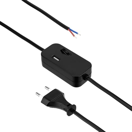 REV Zuleitung, Kabel mit Schalter und Eurostecker Zwischenschalter mit USB-A, 2m, schwarz von REV