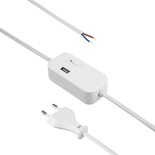 REV Zuleitung, Kabel mit Schalter und Eurostecker Zwischenschalter mit USB-A, 2m, weiß von REV