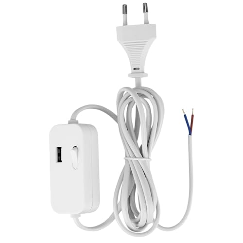 REV Zuleitung, Kabel mit Schalter und Eurostecker Zwischenschalter mit USB-A, 2m, weiß von REV