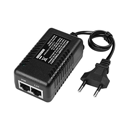 REVODATA 48V Gigabit PoE Injektor, PoE 48V/0.5A Ausgang mit EU Kabel, IEEE 802.3af/at Passives PoE+ 10/100/1000Mbps, Entfernungen bis zu 100M, Plug and Play PoE Adapter (POE4805-G) von REVODATA