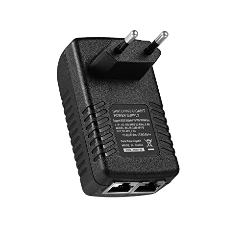 REVODATA Gigabit PoE Injector Adapter, 48V/0.5A IEEE 802.3af/at Passive PoE+ Standard 10/100/1000Mbps/1G/2G, Entfernungen bis zu 100m, Plug and Play für IP Kamera/Wireless AP/Bildtelefon (NEU-G) von REVODATA