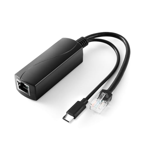 REVODATA 2,5G Typ C PoE Splitter 5V/4A, 48V PoE zu USB-C 5V/4A 20W Ausgang, 2,5Gbps Ethernet, IEEE802.3af/at, Plug and Play für Smart Home, Raspberry Pi 4B/4B+ (TYPEC0504G) von REVODATA