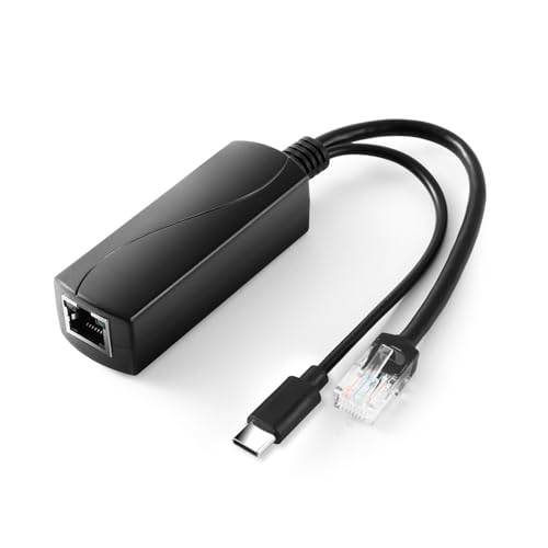 REVODATA Gigabit Typ C PoE Splitter 5V/4A, PoE 48V auf USB-C 5V/4A Ausgang, Erfüllt IEEE802.3af/at, Adaptive 10/100/1000Mbps, PoE Adapter Splitter für Smart Home/Pi 4B/4B+ (TYPEC0504G) von REVODATA