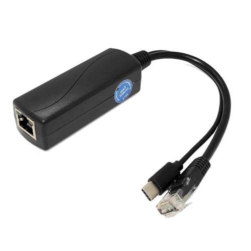 REVODATA 2,5G Typ C PoE Splitter 5V/3A, 48V PoE zu USB-C 5V/3A 12W Ausgang, 2,5Gbps Ethernet, entspricht IEEE802.3af/at, Plug and Play für Smart Home von REVODATA