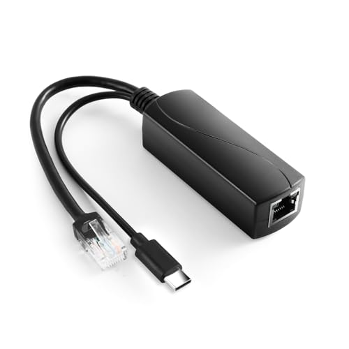 REVODATA 2,5G Typ C PoE Splitter 5V/3A, 48V PoE zu USB-C 5V/3A 12W Ausgang, 2,5Gbps Ethernet, entspricht IEEE802.3af/at, Plug and Play für Smart Home von REVODATA