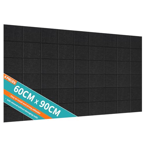 Korktafel Alternative 90 x 60 cm Schwarz Pinnwand 6 Pack Filz Wandfliesen mit Pinnnadeln und Klebelaschen Postertafel für Zuhause Schule Message Board oder Fotos Memos von REWBOAT