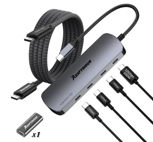 REXFYDIOUS 10 Gbps USB C HUB USB C Splitter USB C Verteiler 1 zu 4 Data USB C Port, 100W PD, USB C to USB C für iPhone 15 MacBook Windows und USB Typ C Geräte (Gray 10G 100W Cable/10G C to C Adapter) von REXFYDIOUS