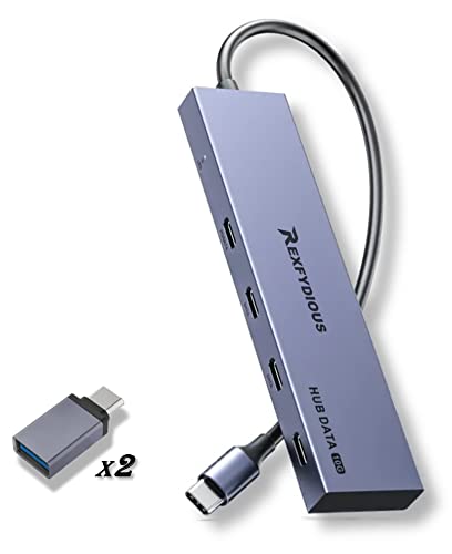 REXFYDIOUS 10 Gbps USB C HUB USB C Splitter USB C Verteiler 1 zu 4 Data USB C Port, 100W PD, USB C to USB C für iPhone 15 MacBook Windows und USB Typ C Geräte (Silver 2 C to A Adapters) von REXFYDIOUS