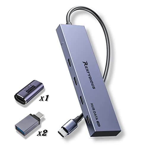 REXFYDIOUS 10 Gbps USB C HUB USB C Splitter USB C Verteiler 1 zu 4 Data USB C Port 100W PD, für iPhone 15 MacBook Windows und Typ C Geräte (Purple 40G C to C Adapter/2 Silver C to A Adapters) von REXFYDIOUS